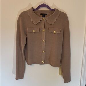Tahari Brown Cardigan with Gold Buttons